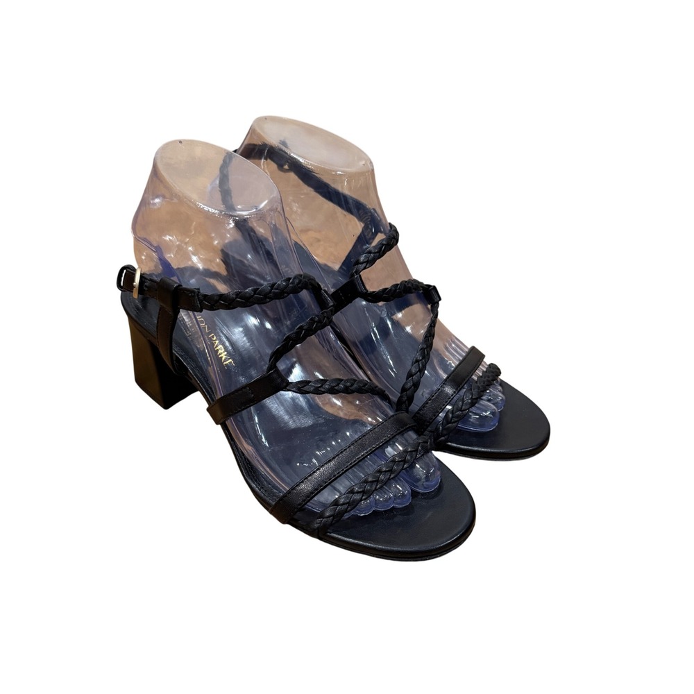 Marion Parke Hannah Black Braided Leather Block Heel Sandal Womens EU 36 US 5.5